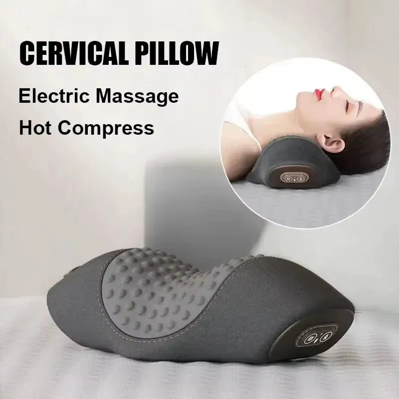 Electric Massager Cervical Pillow Hot Compress Vibration Massage Neck Traction Relax Sleeping Memory Foam Neck Guard Pillow Grey